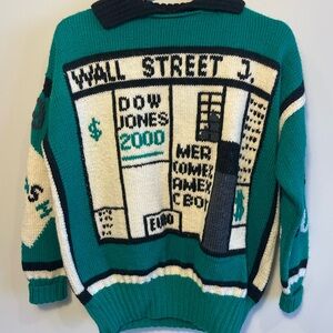 RARE Vintage Berek Wall Street Graphic Sweater - Green and Black Finance